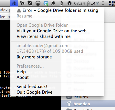 Google Drive menu error